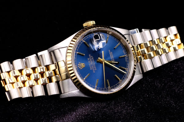ROLEX DATEJUST 36MM 18K YELLOW GOLD & STEEL BLUE INDEX DIAL