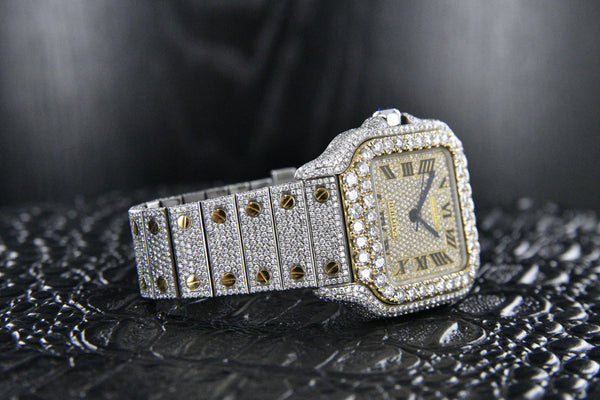 Cartier Santos 35mm Two Tone Diamond Watch Bust Down