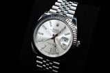 ROLEX DATEJUST 41MM OYSTERSTEEL & 18K WHITE GOLD SILVER STICK DIAL FLUTED BEZEL JUBILEE BRACELET 126334