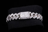 14K WHITE GOLD 12.60 CTW BAGUETTE & ROUND DIAMOND CUBAN LINK BRACELET 7"