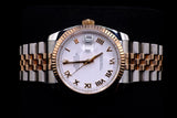 ROLEX DATEJUST 36MM TWO-TONE STAINLESS STEEL & 18K EVEROSE GOLD WHITE ROMAN DIAL FLUTED BEZEL JUBILEE BRACELET 116231