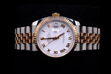 ROLEX DATEJUST 36MM TWO-TONE STAINLESS STEEL & 18K EVEROSE GOLD WHITE ROMAN DIAL FLUTED BEZEL JUBILEE BRACELET 116231