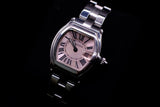 CARTIER ROADSTER SMALL STAINLESS STEEL PINK ROMAN DIAL DATE QUARTZ W62017V3