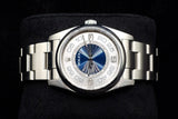 ROLEX OYSTER PERPETUAL 36MM STAINLESS STEEL SILVER & BLUE CONCENTRIC DIAL SMOOTH BEZEL OYSTER BRACELET 116000