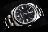 ROLEX OYSTER PERPETUAL 41MM STAINLESS STEEL BLACK STICK DIAL SMOOTH BEZEL OYSTER BRACELET 124300