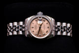 ROLEX LADY-DATEJUST 26MM STAINLESS STEEL SALMON ROMAN DIAL 18K WHITE GOLD FLUTED BEZEL JUBILEE BRACELET 69174