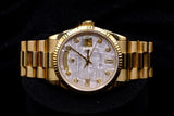 ROLEX DAY-DATE PRESIDENT 36MM 18K YELLOW GOLD METEORITE DIAMOND DIAL FLUTED BEZEL 118238