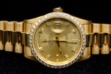 ROLEX DAY-DATE PRESIDENT 36MM 18K YELLOW GOLD CHAMPAGNE DIAMOND DIAL DIAMOND BEZEL 18348