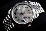 ROLEX DATEJUST 41MM OYSTERSTEEL & 18K WHITE GOLD SLATE WIMBLEDON DIAL FLUTED BEZEL JUBILEE 126334