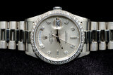 ROLEX DAY-DATE PRESIDENT 36MM PLATINUM SILVER DIAMOND DIAL DIAMOND BEZEL 18346