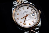 ROLEX DATEJUST 41MM TWO-TONE OYSTERSTEEL & 18K EVEROSE GOLD SUNDUST DIAMOND DIAL FLUTED BEZEL JUBILEE 126331