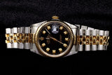 ROLEX DATEJUST 36MM 18K YELLOW GOLD & STEEL CUSTOM BLACK DIAMOND DIAL JUBILEE 16233