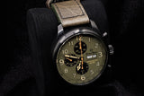 ERNST BENZ CHRONOSCOPE COMBAT LIMITED EDITION 47MM BLACK DLC STEEL ARMY GREEN DIAL LEATHER STRAP GC10100/CC2-DLC