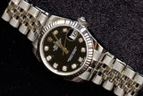 ROLEX DATEJUST 31MM STAINLESS STEEL BLACK DIAMOND DIAL JUBILEE 178274