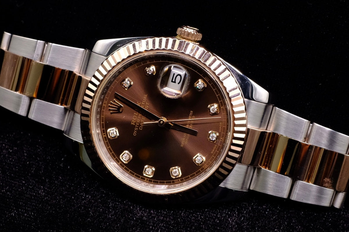 ROLEX DATEJUST 41MM 18K EVEROSE GOLD & STEEL CHOCOLATE DIAMOND
