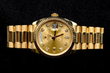 ROLEX DAY-DATE PRESIDENT 36MM 18K YELLOW GOLD CHAMPAGNE DIAMOND DIAL FLUTED BEZEL 128238