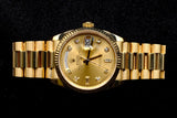 ROLEX DAY-DATE PRESIDENT 36MM 18K YELLOW GOLD CHAMPAGNE DIAMOND DIAL FLUTED BEZEL 128238
