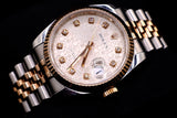 ROLEX DATEJUST 36MM TWO-TONE STAINLESS STEEL & 18K EVEROSE GOLD SILVER ANNIVERSARY DIAMOND DIAL FLUTED BEZEL JUBILEE BRACELET 116231
