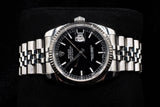 ROLEX DATEJUST 36MM STAINLESS STEEL BLACK STICK DIAL 18K WHITE GOLD FLUTED BEZEL JUBILEE BRACELET 116234