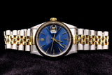 ROLEX DATEJUST 36MM 18K YELLOW GOLD & STEEL BLUE INDEX DIAL JUBILEE 16233
