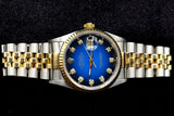 ROLEX DATEJUST 36MM 18K YELLOW GOLD & STEEL BLUE VIGNETTE DIAMOND DIAL JUBILEE 116233