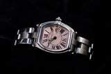 CARTIER ROADSTER SMALL STAINLESS STEEL PINK ROMAN DIAL DATE QUARTZ W62017V3