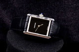 CARTIER TANK MUST LARGE STAINLESS STEEL BLACK DIAL LEATHER STRAP QUARTZ WSTA0072