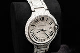 CARTIER BALLON BLEU 42MM ICED OUT CUSTOM DIAMOND STAINLESS STEEL WATCH W69012Z4