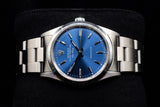 ROLEX AIR-KING 34MM STAINLESS STEEL BLUE STICK DIAL SMOOTH BEZEL OYSTER BRACELET 14000