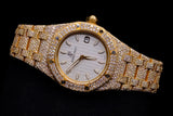 AUDEMARS PIGUET LADY ROYAL OAK 33MM 18K YELLOW GOLD WHITE DIAL CUSTOM DIAMOND 67600BA