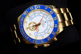 ROLEX YACHT-MASTER II 44MM 18K YELLOW GOLD WHITE DIAL BLUE CERACHROM BEZEL OYSTER BRACELET 116688