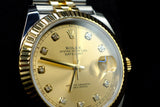 ROLEX DATEJUST 41MM TWO-TONE YELLOW GOLD STAINLESS STEEL FACTORY CHAMPAGNE DIAMOND DIAL FLUTED BEZEL JUBILEE 126333