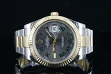 ROLEX 41mm 18K Gold & Steel DateJust II Slate Gray w/ Green Romans 116333