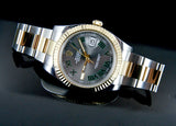 ROLEX 41mm 18K Gold & Steel DateJust II Slate Gray w/ Green Romans 116333