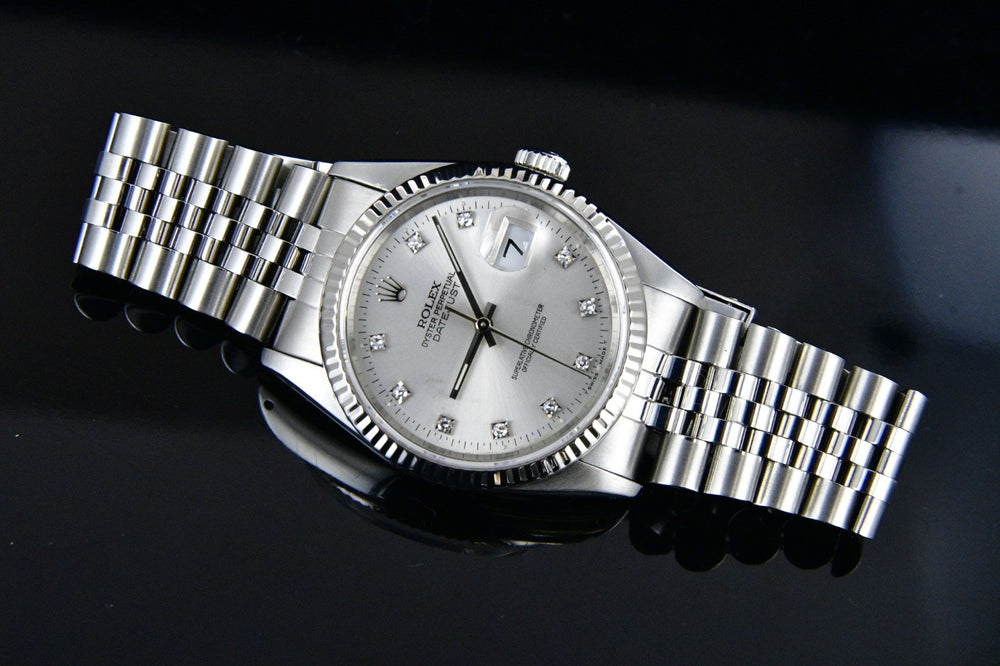 1991 Rolex Datejust 36mm Factory Diamond Dial 18K Fluted Bezel ref
