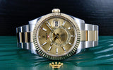 Rolex Sky-Dweller 326933 Yellow Gold &  Steel Champagne Stick Dial 42mm Watch