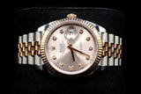 ROLEX DATEJUST 41MM TWO-TONE OYSTERSTEEL & 18K EVEROSE GOLD SUNDUST DIAMOND DIAL FLUTED BEZEL JUBILEE 126331