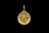 14K YELLOW GOLD 1/10 OZ $5 AMERICAN GOLD EAGLE COIN PENDANT 0.50 CTW DIAMONDS