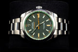 ROLEX MILGAUSS 40MM STAINLESS STEEL BLACK DIAL GREEN SAPPHIRE CRYSTAL OYSTER BRACELET 116400GV