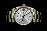 ROLEX DATEJUST 41MM TWO-TONE OYSTERSTEEL & 18K YELLOW GOLD SILVER STICK DIAL FLUTED BEZEL OYSTER BRACELET 126333