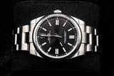ROLEX OYSTER PERPETUAL 41MM STAINLESS STEEL BLACK STICK DIAL SMOOTH BEZEL OYSTER BRACELET 124300