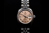 ROLEX LADY-DATEJUST 26MM STAINLESS STEEL SALMON ROMAN DIAL 18K WHITE GOLD FLUTED BEZEL JUBILEE BRACELET 69174