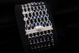 18K WHITE GOLD 20.00 CTW LADIES DIAMOND & SAPPHIRE 7-ROW BRACELET 6.5"