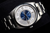 ROLEX OYSTER PERPETUAL 36MM STAINLESS STEEL SILVER & BLUE CONCENTRIC DIAL SMOOTH BEZEL OYSTER BRACELET 116000