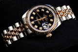 ROLEX LADY-DATEJUST 26MM OYSTERSTEEL & 18K EVEROSE GOLD BLACK DIAMOND DIAL FLUTED BEZEL JUBILEE BRACELET 179171