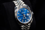 ROLEX DATEJUST 41MM STAINLESS STEEL FACTORY BLUE DIAMOND DIAL FLUTED BEZEL JUBILEE 126334 2023