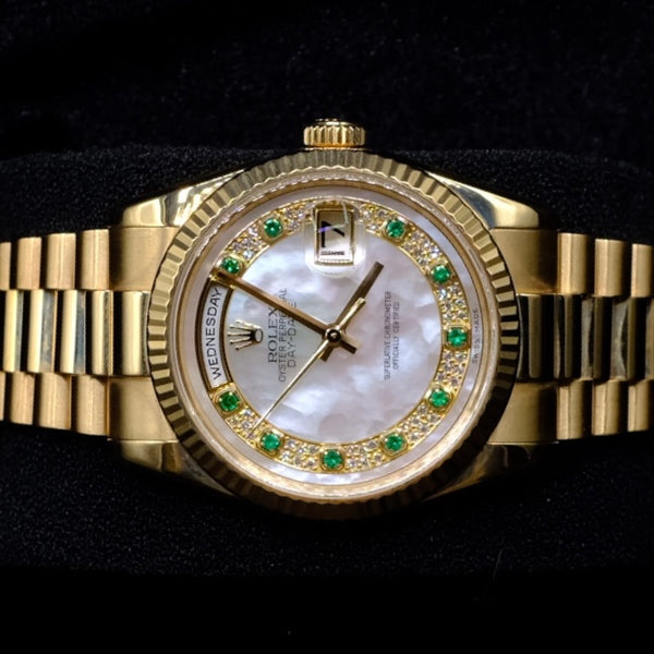 ROLEX DAY-DATE PRESIDENT 36MM 18K YELLOW GOLD MOTHER OF PEARL