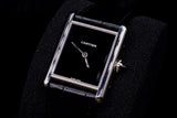 CARTIER TANK MUST LARGE STAINLESS STEEL BLACK DIAL LEATHER STRAP QUARTZ WSTA0072