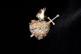 14K TRI-COLOR GOLD 1.00 CTW DIAMOND PAVÉ SACRED HEART WITH ROSES & SWORD PENDANT