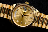 ROLEX DAY-DATE PRESIDENT 36MM 18K YELLOW GOLD CHAMPAGNE DIAMOND DIAL FLUTED BEZEL 128238